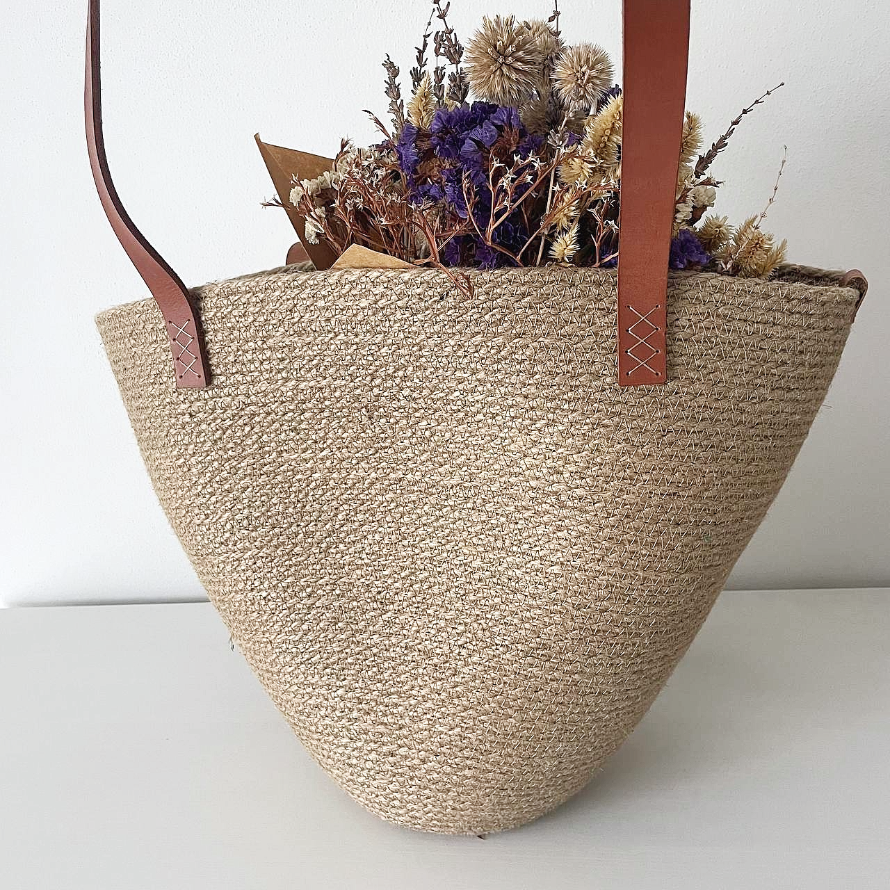 Jute Tasche mit Lederhenkeln