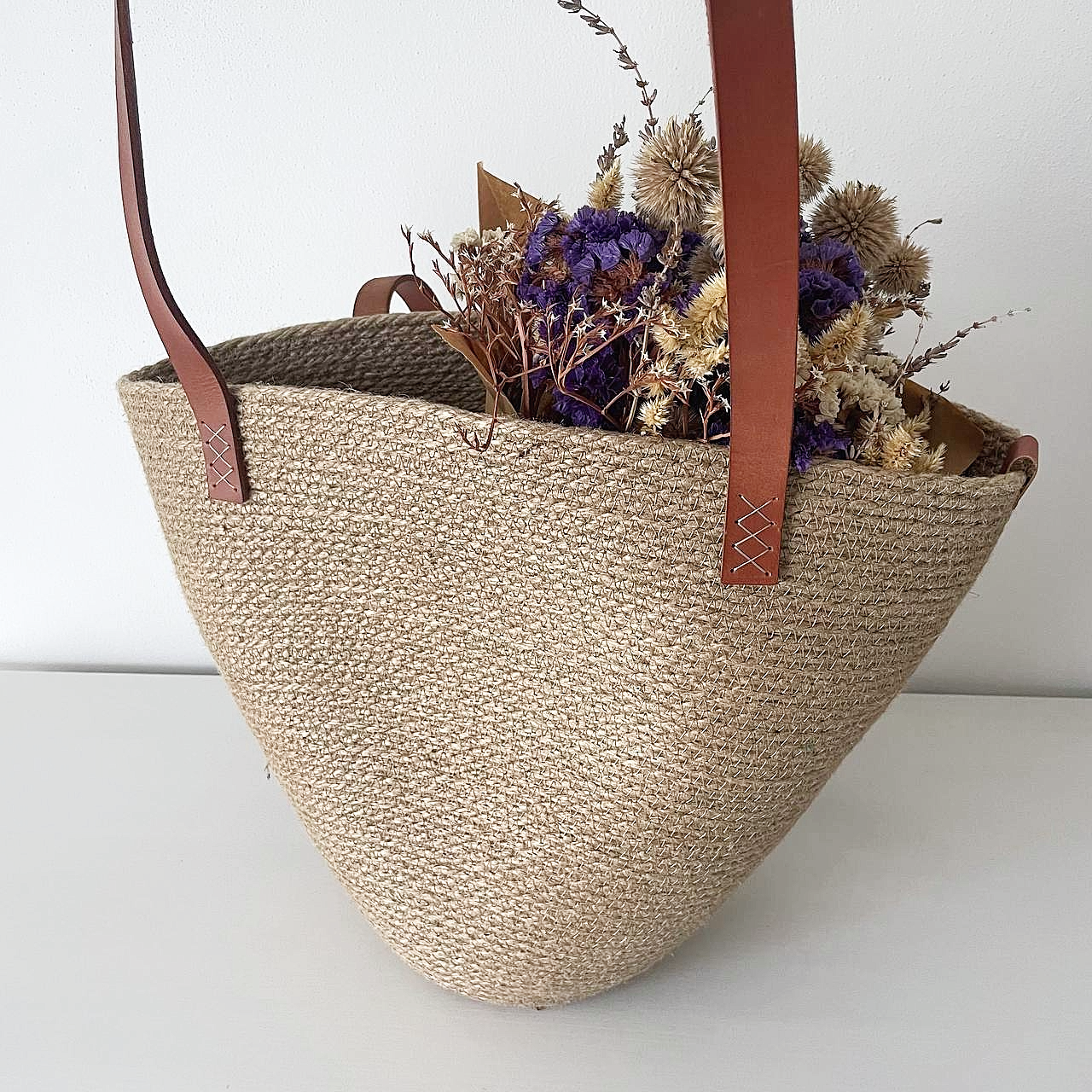 Jute Tasche mit Lederhenkeln